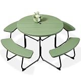 Best Choice Products 8-Person Outdoor Bench Patio Picnic Table, Circular w/ 4 Built-in Benches and Umbrella Hole, 2000lb Capacity - Green