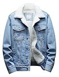 Omoone Men's Lapel Sherpa Fleece Lined Thicken Denim Jean Trucker Jacket Coats (0176-Light Blue-L)