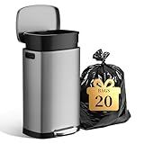 KdbK 13 Gallon Trash Can with Lid, 50L Fingerprint Proof Stainless Steel Kitchen Trash Can with Removable Inner Bucket and Lid Soft Close, Pedal Rubbish Bin for Home Office（Silver）