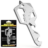 Key Shaped Pocket MultiTool 20-in1 Multi Tool, Stainless Steel Keychain Utility Gadget,Gift for Men, Women, Father,Groomsmen, Valentine's, Birthday, Christmas (Silver)