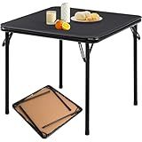 FurnitureR Square Folding Table, 33.9-Inch Multi-Functional Card Table, Portable and Foldable for Indoor/Outdoor Use, PVC Tabletop with Metal Frame, No Assembly Required, Black