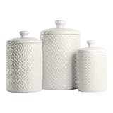 10 Strawberry Street CAN-HMPTN-WHT Kitchen Canister Set, 3 Piece, Hampton White