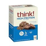 think! Protein Bars, High Protein Snacks, Gluten Free, Sugar Free Energy Bar with Whey Protein Isolate, Brownie Crunch, Nutrition Bars without Artificial Sweeteners, 2.1 Oz (12 Count)