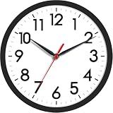 AKCISOT 8 Inch Wall Clock, Silent Battery Operated Analog Clock, Black