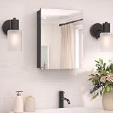 TokeShimi 14 x 18 Black Medicine Cabinet, Aluminum Mirror Medicine Cabinet Wall Mounted or Recessed with Stepless Adjustable Amply Storage