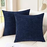 CaliTime Throw Pillow Covers Decorative 18 X 18 Inches Pack of 2 Cozy Chenille Cushion Cases for Couch Sofa Bed Living Room Home Navy Blue