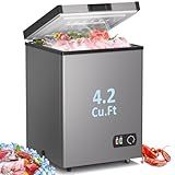 LifePlus Chest Freezer 4.2 Cubic Feet with Removable Storage Basket, Deep Freezer 7 Adjustable Temperature, Energy Saving, Super Quiet for Garage, Office, Kitchen, or Apartment