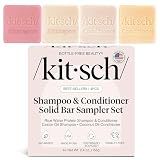 Kitsch Shampoo and Conditioner Set - 4pc Sampler Bars with Rice Water Shampoo and Conditioner, Castor Oil Shampoo & Coconut Oil Conditioner - Bottle-Free Beauty for Hair Growth, Repair & Moisture