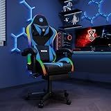 Gaming Chairs for Adults Tall and Kids,Lumbar Support,LED Lights,High Back Reclining Computer Chair with Headrest (Black+Blue)