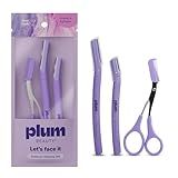 Plum Beauty Eyebrow Shaping Set – Complete 3-Piece Grooming Kit with 2 Folding Razors & Precision Trimming Scissors with Brush - Painless Brow Definition & Maintenance