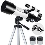Telescopes, Telescope for Kids and Adults Beginners, 70mm Aperture 400mm Focus Length Refractor Travel Telescope with AZ Mount for Observe The Moon and Landscape (White)
