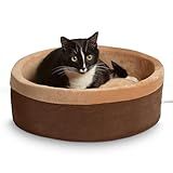 K&H Pet Products Thermo-Kitty Bed Heated Cat Beds for Large Indoor Cats & Dogs, Calming Warming Pillow Pet Bed, Machine Washable, Removable Heater, Safety Listed - Large 20" Round Mocha/Tan