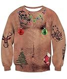 Idgreatim Mens Male Novetly Chest Hair Print Long Sleeve Pullover Ugly Christmas Sweatshirt Sweater XL