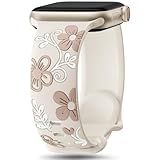 Witzon Floral Band Compatible with Apple Watch Bands For Women 41mm 40mm 38mm 42mm 44mm 45mm 46mm 49mm, Engraved Cute Flower Soft Silicone Inlay Strap for iWatch Series 10 9 8 7 6 5 4 3 2 1 SE Ultra