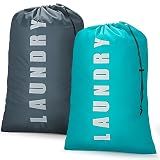 Isink Laundry Bag,2 Pack Travel Laundry Bags for Dirty Clothes,Large Laundry Bags for Camping & Traveling,Dirty Clothes Travel Bag, Travel Essentials 24" x 36" (Cyan + Gray)