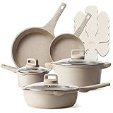 CAROTE 12pcs Pots and Pans Set Non Stick, Taupe Nonstick Cookware Set, Frying pans with lids, Kitchen Essentials Pot and Pan, Induction Cookware