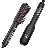 MiroPure Hair Straightener Brush with Plasma Technique, Ceramic Straightening Brush with 16 Temp Settings 30s Fast Heating, Hair Straightener Comb for Women with LED Display & Dual Voltage, Black