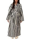 Arssm Womens Striped Fluffy Robe Long Plush Fuzzy Warm Bathrobes(Black-S)