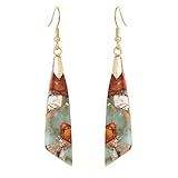 Brass Boho Handmade Agalmatolite Stone Dangle Earrings for Women