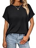 AUTOMET Womens Summer Tops Oversized Short Sleeve Business Casual Dressy T Shirts Trendy Fashion Clothes Spring Outfits 2025 Black M