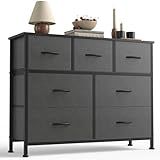 Sweetcrispy 7 Drawer Dresser with Fabric Bins Fabric Storage Tower Organizer for Bedroom Closet Hallway Entryway Tall Chest of Drawers with Steel Frame Wood Top Easy Pull Handles,Dark Gray