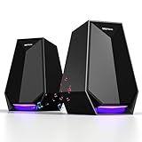 BESTISAN Computer Gaming Speakers for Desktop PC - 30W Powered Monitor Speakers with Bluetooth/AUX/Type-C Connections, 6 Colorful Lights, Compatible with Monitor, Gaming Setup & Laptop