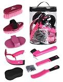 Shinewell Horse Grooming Kit, Complete Horse Brush Set, Equine Grooming Tools for Shedding & Daily Care Pink