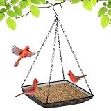 MIXXIDEA Hanging Bird Feeder Tray 11x11 Inches, Metal Mesh Platform Seed Feeder with Durable Chains for Outdoors Outside Great for Attracting Wild Birds, 1 Pack