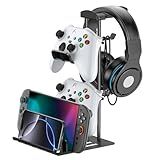 KDD Headphone Stand, Controller Holder & Headset Holder for Desk, Earphone Stand with Aluminum Supporting Bar, Universal Storage Organizer Headphones/Controller/Switch/Mobile Phone
