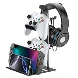 KDD Headphone Stand, Controller Holder & Headset Holder for Desk, Earphone Stand with Aluminum Supporting Bar, Universal Storage Organizer Headphones/Controller/Switch/Mobile Phone