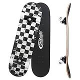 Nattork 31 Inch Complete Skateboard, Standard Skateboards Gift for Beginners, Wood 9 Layer Canadian Maple Trick Skate Boards for Boys Girls Youth Teens Checkerboard