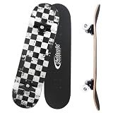 Nattork 31 Inch Complete Skateboard with PU Wheels, Wood 9 Layer Canadian Maple Trick Board for Boys Girls Youth Teens Gift for Beginners Checkerboard