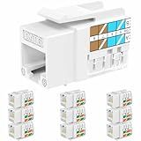 Rapink RJ45 Keystone Jack Cat6 10G Support, Keystone Jacks UTP 10 Pack for Wall Plate and Patch Panel, Rj45 Keystone 90 Degree White Color for Cat6, Cat5e, Cat5 Cabling