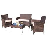 Homall 4 Pieces Outdoor Patio Furniture Sets Rattan Chair Wicker Set,Outdoor Indoor Use Backyard Porch Garden Poolside Balcony Furniture (Brown and Beige)