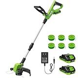 VARSK 20V String Trimmer Cordless, 12 Inch 2 in 1 Trimmer and Edger, Automatic Line Feed, Includes 2 X 2.0Ah Batteries/1 X Fast Charger/6 X Spare Spools, for Lawn, Garden, etc, Light Green