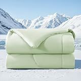HYLEORY Cooling Comforter Queen Size - Summer Cooling Blanket for Hot Sleepers/Night Sweats, Double-Sided Cold Touch Silky Ice Comforters, Breathable Lightweight Beddings, Cool Green, 90"x90"