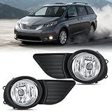 Nilight Fog Lights Assembly Compatible with 2011 2012 2013 2014 2015 2016 2017 Toyota Sienna Base LE XLE (Not Fit SE Models) w/H11 12V 55W Bulbs Driver and Passenger Side Clear Lens Black Bezel