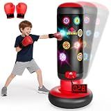 HopeRock Punching Bag for Kids, Boxing Set with Scoring, Light, Music, 4 Game Modes, Inflatable Boxing Bag with Gloves, Birthday Gifts Toys for 4-8-12 Years Old Boys