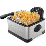Chefman 4.5 Liter Deep Fryer w/Basket Strainer, XL Jumbo Size, Adjustable Temperature & Timer, Perfect for Fried Chicken, Shrimp, French Fries, Chips & More, Removable Oil-Container, Stainless Steel