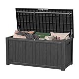 MAIUSCOLI 150 Gallon Waterproof Outdoor Storage Box,Resin Deck Box,Lockable Outside Storage Box Container for Patio Furniure,Garden,Tools (150 Gallon,Black)