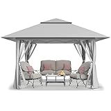 CROWN SHADES 13x13 Pop Up Gazebo, Canopy Tent, Gazebos on Clearance - Outdoor Gazebo for Backyard & Patio Furniture - Carpa Pop Up Tent with Wheeled STO-N-Go Cover Bag (Grey)