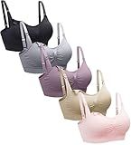 Suekaphin 5PACK Nursing Bra Wireless Women's Sleeping Maternity Bra Breastfeeding Bra,Large,Black/Nude/Purplebean/SoftPink/Gray