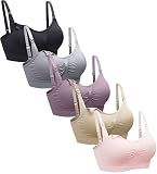 Suekaphin 5PACK Nursing Bra Wireless Women's Sleeping Maternity Bra Breastfeeding Bra,Large,Black/Nude/Purplebean/SoftPink/Gray