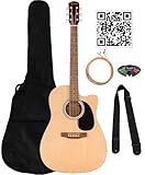 Fender Dreadnought Acoustic-Electric Guitar - Natural Bundle with Gig Bag, Strap, Strings, Picks, and Austin Bazaar Instructional Video