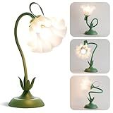 WERFOP Flower Table Lamp, LED Reading Light Vintage Bedside Table Lamp with 3 Color Modes for Nightstand, Kawaii Decoration for Home Bedroom Living Room (Green)