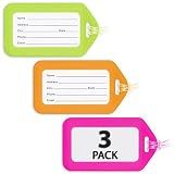 Mifflin-USA - Luggage Tags for Suitcases - Neon, 3 PK - TSA Approved Travel Tags for Luggage - Bulk Baggage Identifier - Suitcase Labels for Airline Travel, Backpack & Cruise Accessories