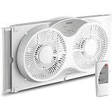 shinic 9" Twin Window Fan with Reversible Airflow, Removable Cover and Bug Screen, Remote Control, 3 Functions-3 Speeds, Width Adjustable (23.5" to 37"), Bathroom Kitchen Window Fan ETL Certified
