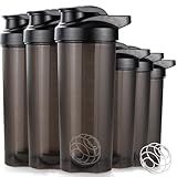 ShakerZoo-6 Pack-Protein Shaker Bottles for Protein Mixes, Shaker Cups for Protein Shakes, 3 pcs 24 ounce and 3 pcs 20 ounce (Black)