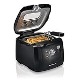 Hamilton Beach Cool Touch Electric Deep Fryer with Basket and Lid, 2 Liters / 8 Cups Oil Capacity, Adjustable Temperature, 1500 Watts for Fast Heat-up, viewing Window Easy to Clean, Black (35021)