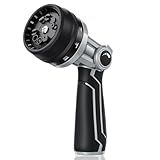 RAINPOINT Full-Metal Garden Hose Nozzle, Heavy Duty Water Hose Nozzle Sprayer With 10 Adjustable Patterns & High Flow,Thumb Control For Flow Adjustment, Ideal For Watering, Washing, Cleaning,Black